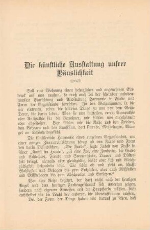 Die künstliche Ausstattung unsrer Häuslichkeit