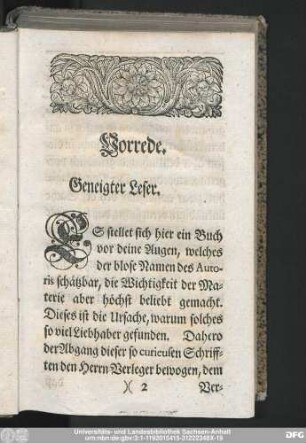 Vorrede. Geneigter Leser.