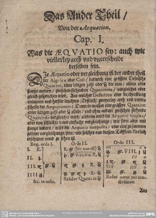 Cap. I. Was die Aequatio sey: auch wie viellerley arth und unterscheidt derselben sein.