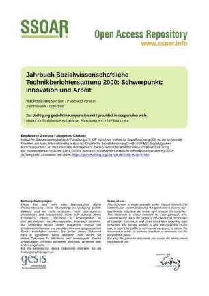 Jahrbuch Sozialwissenschaftliche Technikberichterstattung 2000: Schwerpunkt: Innovation und Arbeit