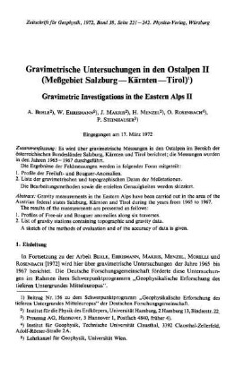Gravimetrische Untersuchungen in den Ostalpen II (Meßgebiet Salzburg - Kärnten - Tirol)