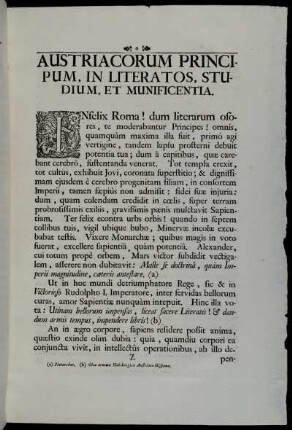 Austriacorum Principum, In Literatos, Studium, Et Munificentia.