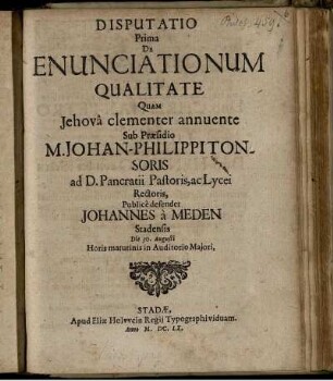 Disputatio Prima De Enunciationum Qualitate