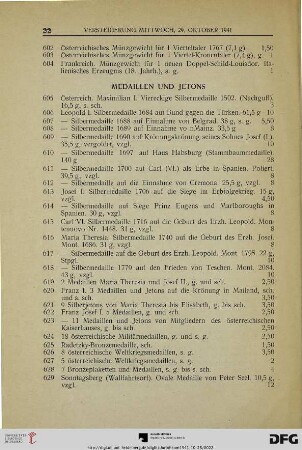 Medaillen und Jetons (Nr. 605-650)