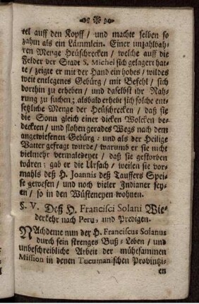 §. V. Deß H. Francisci Solani Wiederkehr nach Peru, und Predigen.