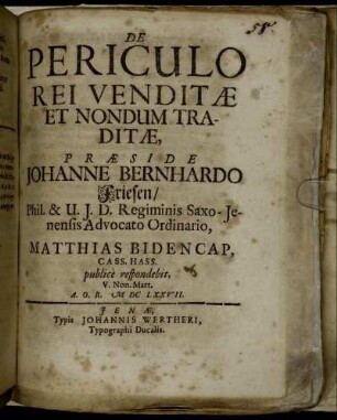 De Periculo Rei Venditae Et Nondum Traditae