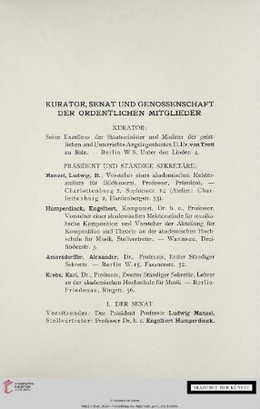 Kurator, Senat und Genossenschaft der ordentlichen Mitglieder