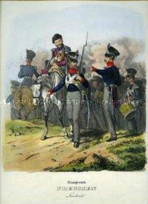 Uniformdarstellung, Landwehr, Preußen, 1838/1843. Aus: Eckert/Monten: Das deutsche Bundesheer. Tafel 41.
