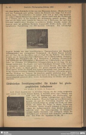 Elektrisches Beruhigungsmittel für Kinder bei photographischen Aufnahmen