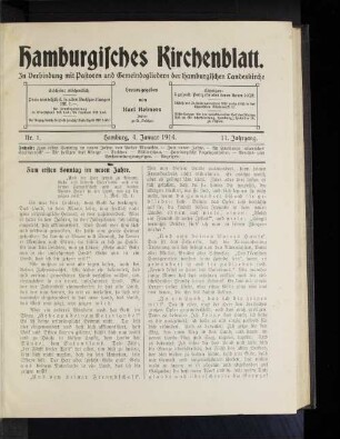 Nr. 1. Hamburg, 4, Januar 1914. 11. Jahrgang.