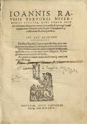 Ioannis Ravisii Textoris Nivernensis Officina