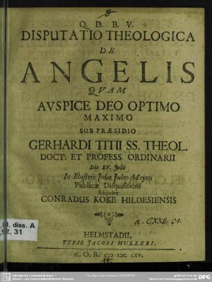 Disputatio theologica de angelis