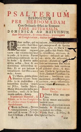 1-154, Psalterium dipositum per Hebdomadam...