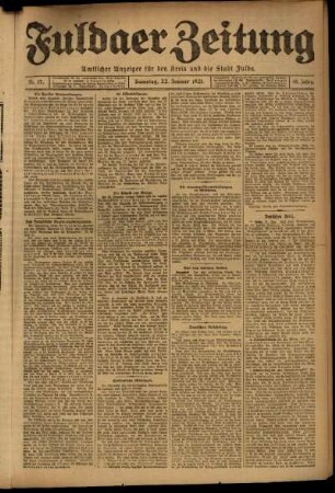 Erste Ausgabe vom Samstag, den 22. Januar 1921.