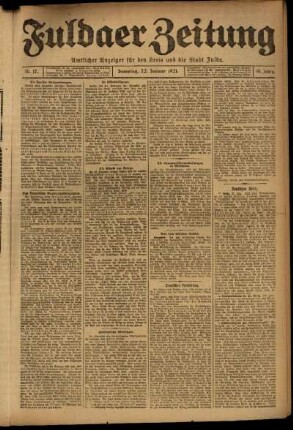 Erste Ausgabe vom Samstag, den 22. Januar 1921.