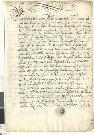 Landgraf Heinrich von Hessen-Darmstadt widerruft entsprechend den auf das Deputat geleisteten Vorauszahlungen seine Ansprüche