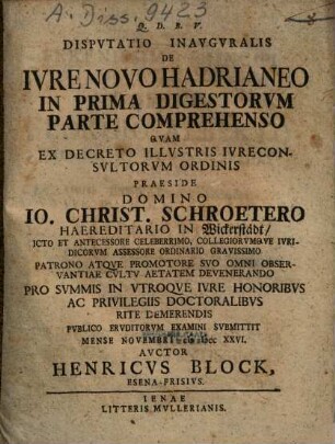 De iure novo Hadrianeo in prima digestorum parte comprehenso