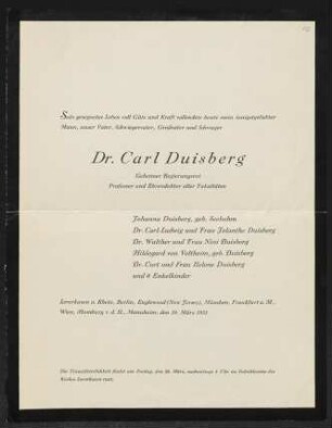 Brief von Johanna Duisberg, Carl-Ludwig Duisberg und Hildegard Duisberg an Gerhart Hauptmann
