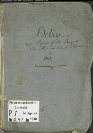 Belegakte zum Heiratsregister 1810 der Munizipalität Beckum mit den Orten Beckum, Dolberg, Sünninghausen, Üntrop, Vellern
