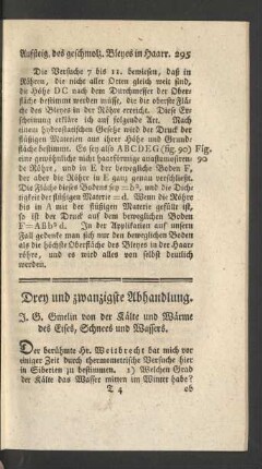 Drey und zwanzigste Abhandlung. J. G. Gmelin von der Kälte und Wärme des Eises, Schnees und Wassers.