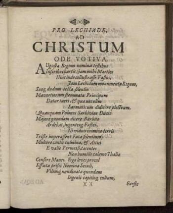 Pro Lechiade, Ad Christum Ode Votiva