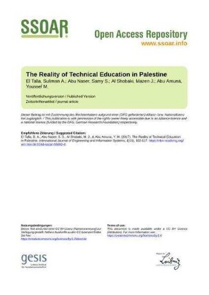 The Reality of Technical Education in Palestine