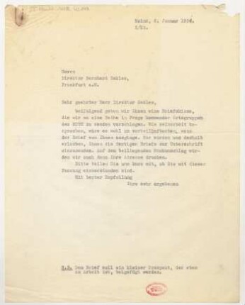 Brief an Bernhard Sekles : 06.01.1931