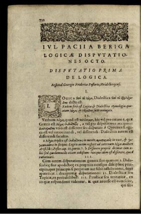 Iul. Pacii A Beriga Logicae Disputationes Octo.