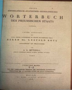 Neues topographisch-statistisch-geographisches Wörterbuch des preussischen Staats, 5. T - Z