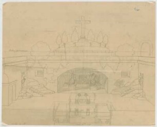 Thiersch, August ; München; Bestattungspark, Projekt - Halle (Grundriss, Perspektive)