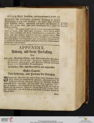 Appendix. Anhang, und kurtze Verfassung