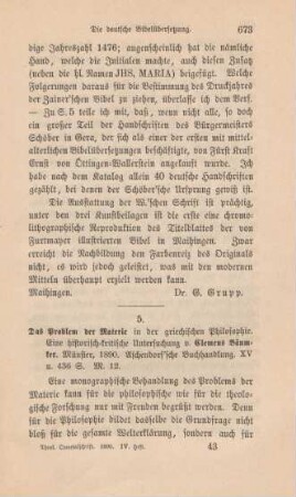 673-682 [Rezension] Baeumker, Clemens, Das Problem der Materie in der griechischen Philosophie