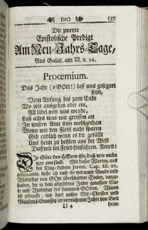 Die zweyte Epistolische Predigt Am Neu-Jahrs-Tage.
