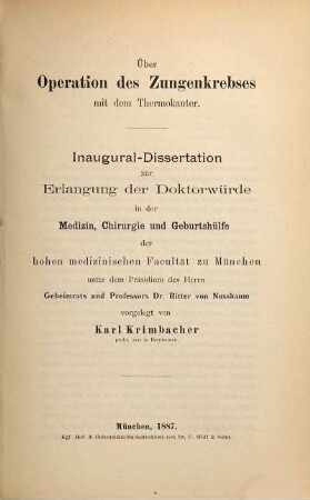 Über Operation des Zungenkrebses mit dem Thermokauter : Inaug.-Diss.