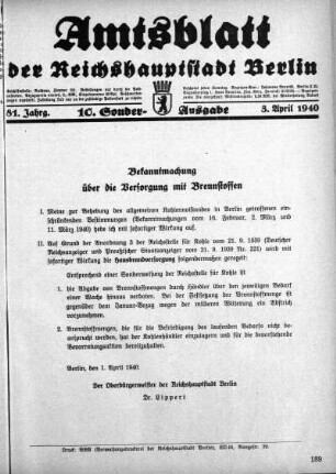 10. Sonder-Ausgabe, 3. April 1940