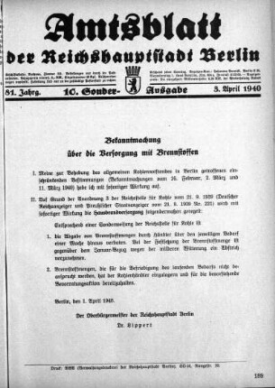 10. Sonder-Ausgabe, 3. April 1940