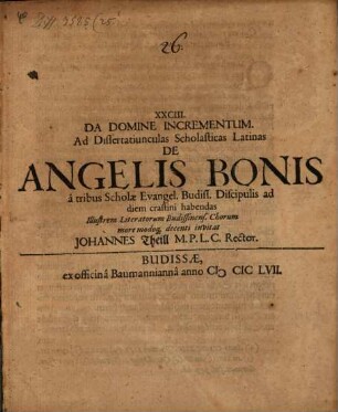 XXCIII. Ad dissertatiunculas scholasticas Latinas de angelis bonis