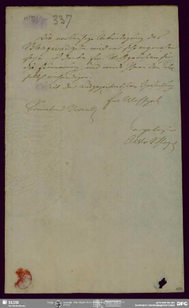 Eigenh. Brief von August Wilhelm von Schlegel an Buchhandlung Eduard Weber , Bonn, 27.07.1822