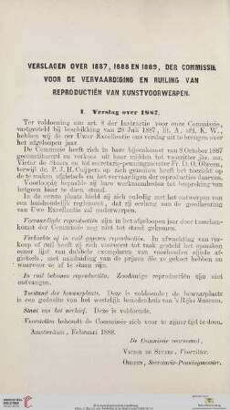 Verslagen over 1887, 1888 en 1889, der Commissie voor de vervaardiging en ruiling van reproductiën van kunstvoorwerpen