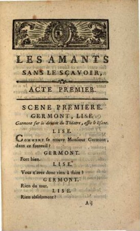 Les amants sans le scavoir : Comedie
