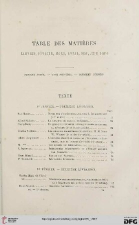 Table des matières: janvier, février, mars, avril, mai, juin 1874