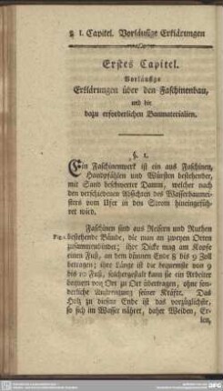 Erstes Capitel. Vorläufige Erklärungen über den Faschinenbau, und die dazu erforderlichen Baumaterialien