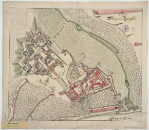 Plan der Festung Rheinfels, kolorierte Handzeichnung, um 1750?