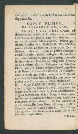 Caput Primum, De Academiis Angliae.