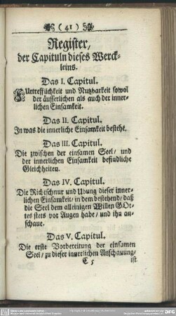 Register, der Capituln dieses Werckleins