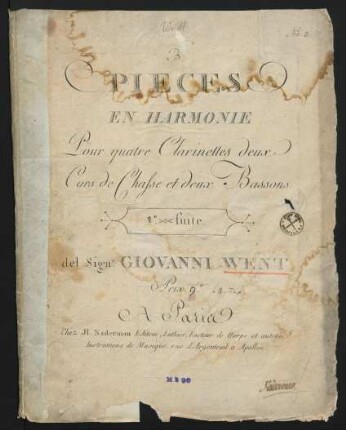 Pièces en harmonie pour quatre clarinettes, deux cors de chasse et deux bassons