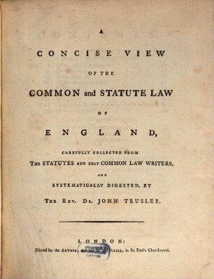 A concise view of the common and statute law of England