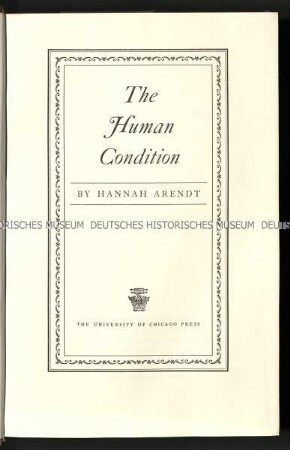 Ledergebundenes Autorenexemplar der englischen Originalausgabe von The human conditiopn von Hannah Arendt