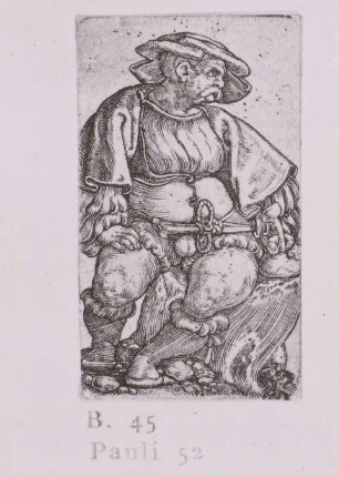 Landsknecht auf einem Baumstumpf sitzend