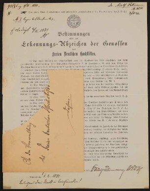 Bestimmungen über das Erkennungs-Abzeichen der Genossen des Freien Deutschen Hochstifts - Adolf Petermann